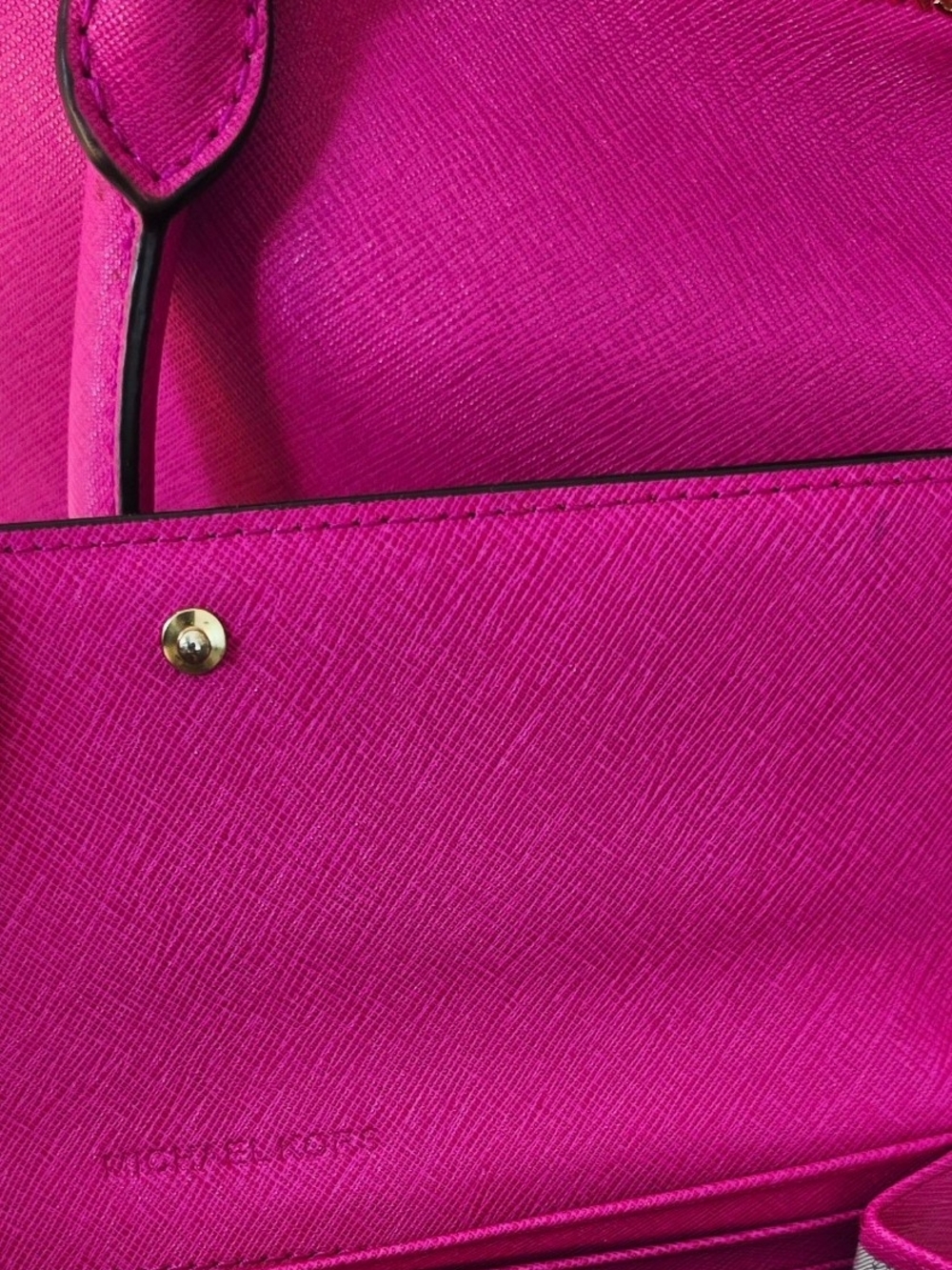 Michael Kors Sutton Medium Satchel Raspberry Pink Leather Bag + Wallet NWT - Picture 5 of 9